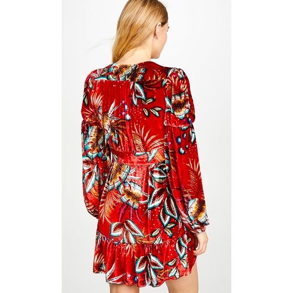 Farm Rio Winter Leaf Velvet Short Mini Dress - Picture 5 of 15